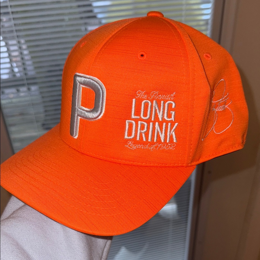 Orange Baseball Cap with Long Drink Logo